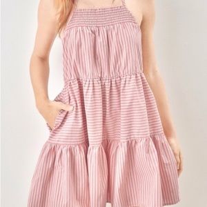 American Eagle High-Neck Poplin Halter Mini Dress Coral and White